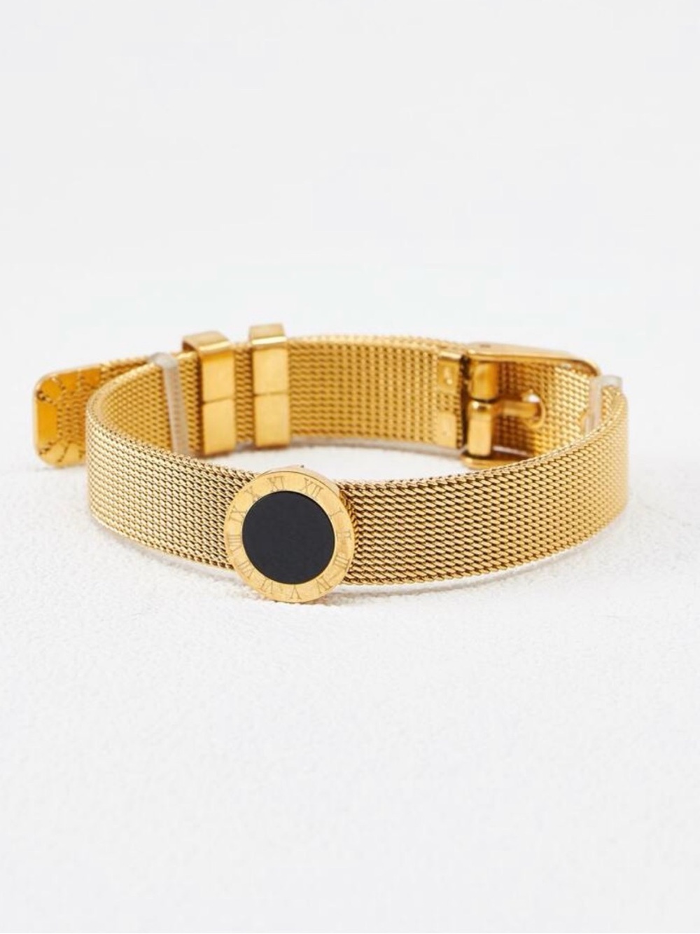 Mesh Belt Buckle Bracelet with Black Charm